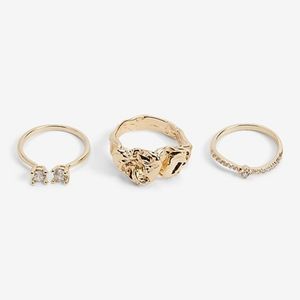 Express 3 Piece Hammered Crystal Ring Set - Gold - Size 7